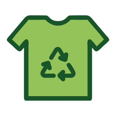 Sürdürülebilir moda ve çevre dostu materyalleri destekleyen geri dönüşümlü kıyafet sembolü izole edilmiş vektör çizimi