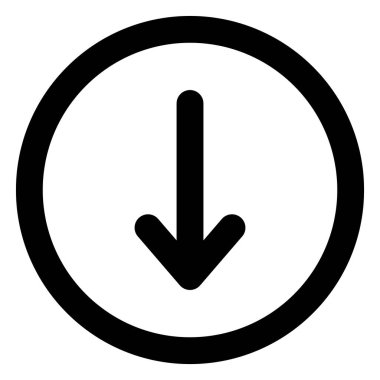 Yuvarlak şeklinde ok aşağı doğru koyu siyah navigasyon sembolü