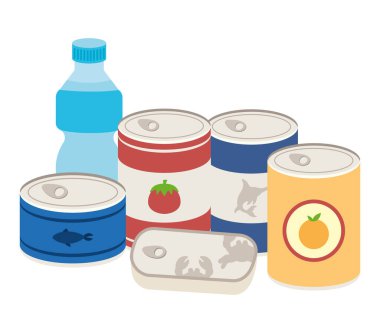 Acil durum yiyecek paketi ve gerekli malzemeler.