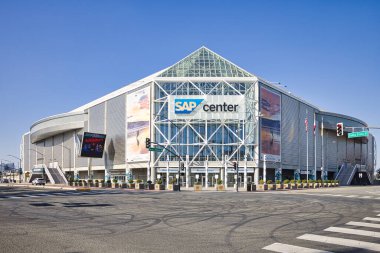 SAP Center building close to downtown San Jose, south San Francisco Bay area; multi-purpose sports and concert venue; home of the San Jose Sharks of the NHL