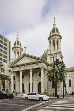 Dış görünümü Katedrali Bazilikası St Joseph, büyük Roma Katolik Kilisesi Downtown San Jose, California south San Francisco defne alan bulunmaktadır.
