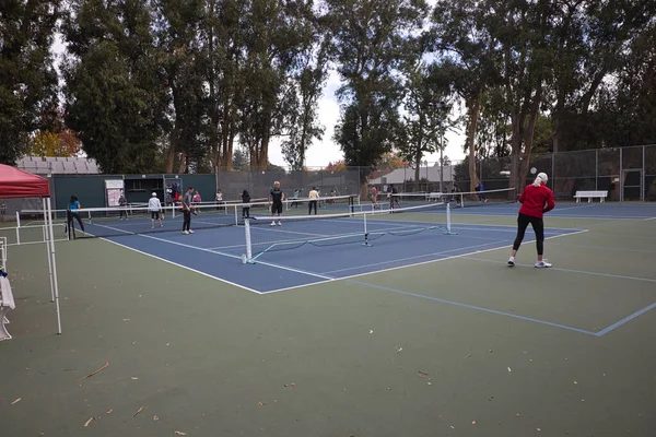 Idosos Jogando Tênis San Jose Califórnia Eua Imagem De Stock