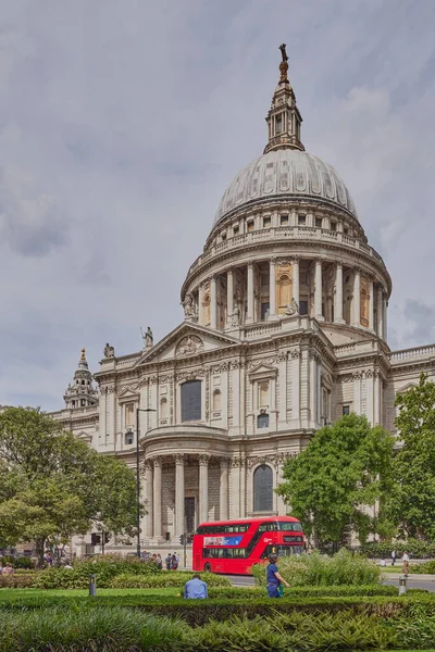 Pauls Katedrali Çift Katlı Otobüs Londra Ngiltere — Stok fotoğraf