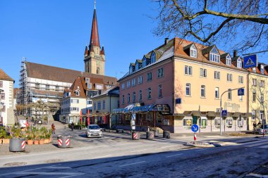 View of a narrow street in Radolfszell am Lake Constance, Germany
