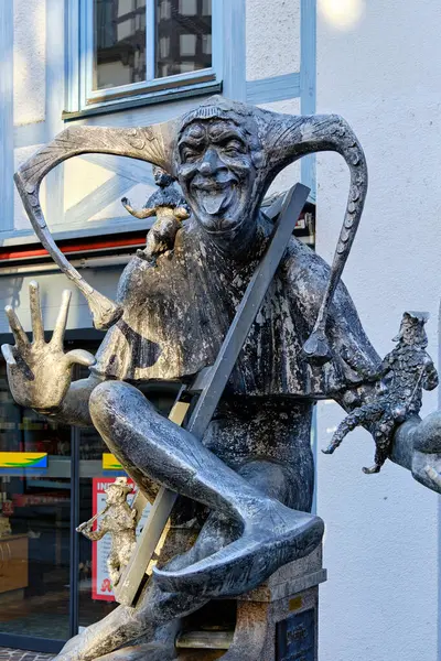 stock image  Fountain with the statue of Kappedschle in Radolfzell. Scene in Germany on a day in June 2018