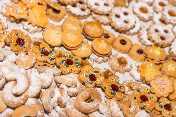 Muchos Diferentes Sabrosas Galletas Navidad Con Azúcar Springles Marmelada — Foto de Stock