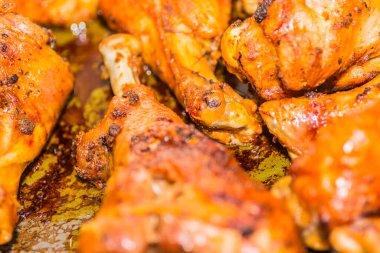 crispy tasty fried chicken wings at christmas detail view