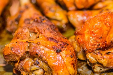 crispy tasty fried chicken wings at christmas macro view