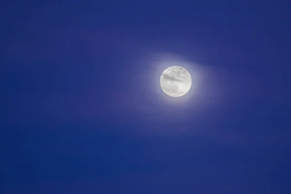 在蓝色的时间里 月亮闪烁着柔和的云彩 — 图库照片