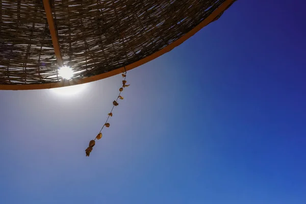 Шнур Багатьма Мушлями Парасолі Сяючим Сонцем Блакитному Небі Єгипті Відпочинок — стокове фото