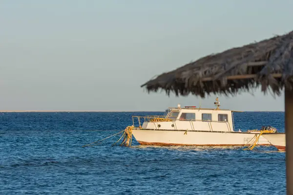 Weißes Boot Blauen Meer Und Blauer Himmel Ägypten — Stockfoto