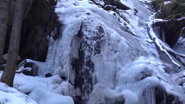 Cascadă Înghețată Uimitoare Zăpadă Timpul Iernii — Videoclip de stoc