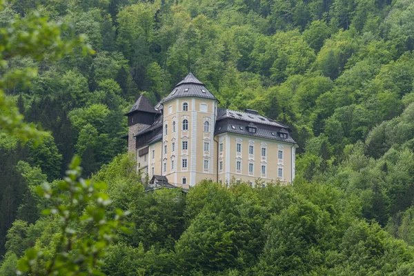 Château Sur Une Montagne Avec Forêt Verdoyante Sur Lac Autriche — Photo