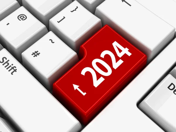 带有2024键的计算机键盘输入键 三维渲染 3D插图 免版税图库图片