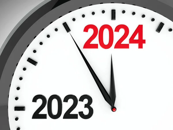 Reloj Negro Con Cambio 2023 2024 Representa Próximo Año Nuevo Imagen de archivo