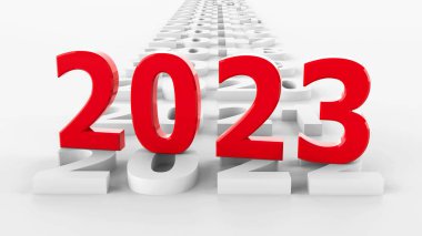2023 geçişi yeni yıl 2023 'ü temsil ediyor, üç boyutlu çizim, üç boyutlu illüstrasyon
