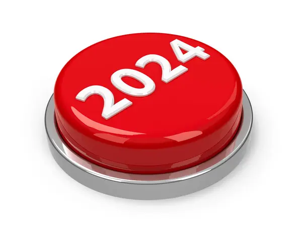 배경에 빨간색 2024 버튼은 2024를 나타냅니다 렌더링 일러스트레이션 로열티 프리 스톡 이미지