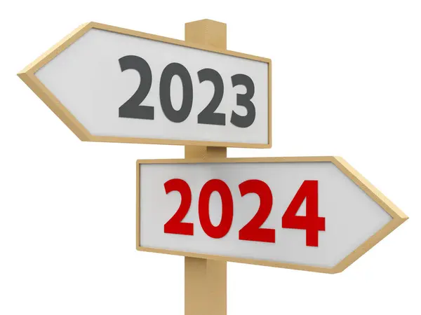 Señal Tráfico Con 2023 2024 Cambio Sobre Fondo Blanco Representa Imagen De Stock