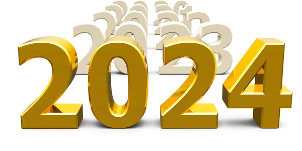 Gold 2024 Kommt Repräsentiert Das Neue Jahr 2024 Dreidimensionale Darstellung Stockbild
