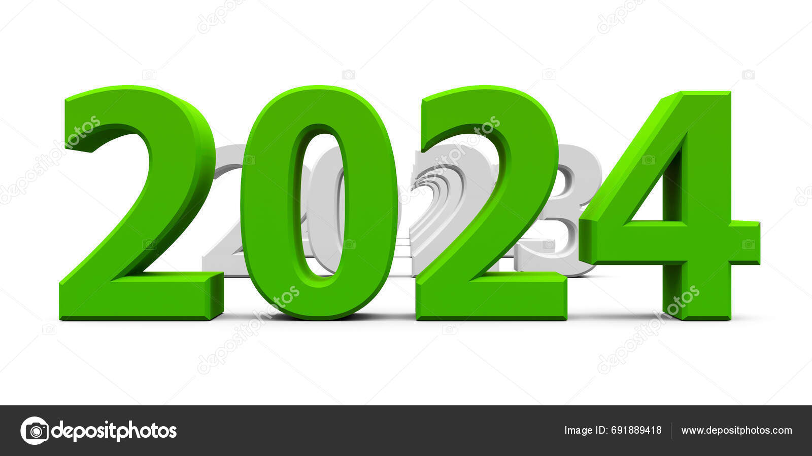 Green 2024 Comes Represents New Year 2024 Three Dimensional Rendering