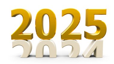 2024-2025 değişimi yeni yıl 2025 'i temsil ediyor, üç boyutlu çizim, üç boyutlu illüstrasyon