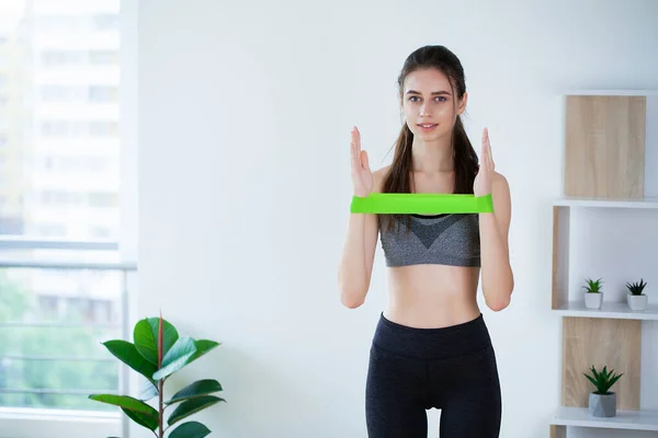 Portrait Young Woman Sportswear Doing Fitness Exercise — Stock Photo, Image
