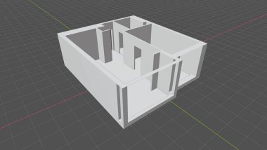 Profesyonel bir programda daire planının 3 boyutlu görselleştirilmesi.