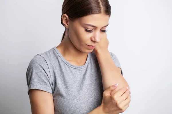 Young Woman Suffering Pain Hands Fingers — Stock Photo, Image