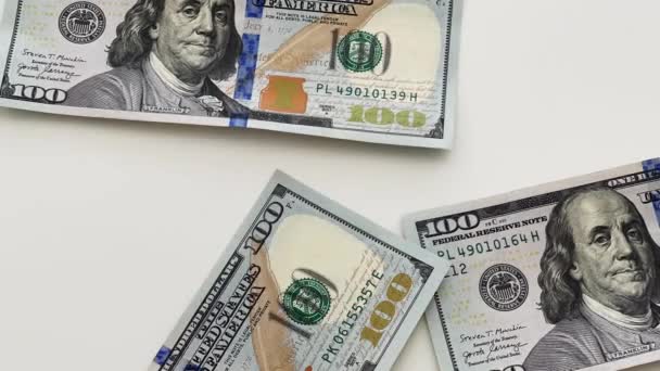 Timelapse American One Hundred Dollar Paper Money Pile Office Desk — Stock Video