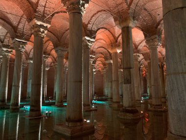 The Basilica Cistern in the city of Istanbul, Turkey. It is the largest of several hundreds ancient cisterns that lie beneath the city of Istanbul 