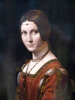 Leonardo da Vinci, Paris, Fransa 'dan bir saray kadınının portresinin detayları. Leonardo da Vinci, yüksek rönesans döneminde İtalyan politikacısıydı.