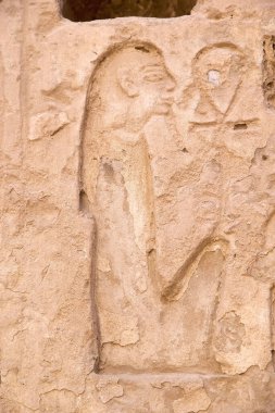 Mısır, Luxor 'daki Karnak Tapınağı Kompleksi' nde oyulmuş bir figür. Kompleks Cpmprises tapınaklar, sütunlar, şapeller ve diğer binaların geniş bir karışımıdır. İnşaat, MÖ 1971-1926 yılları arasında hüküm süren I. Senusret döneminde başladı.. 