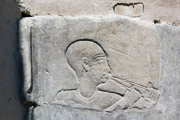 stock image Carved stone at Philae temple complex in Aswan, Egypt. The temple complex was rilocated on the Agilkia Island along the Nile river as part of the UNESCO project
