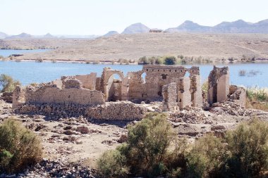 Nasser Gölü 'nde Qasr Ibrim, Mısır. Aşağı Nubia 'da bir arkeolojik bölge.