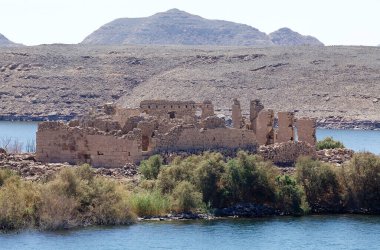 Nasser Gölü 'nde Qasr Ibrim, Mısır. Aşağı Nubia 'da bir arkeolojik bölge.