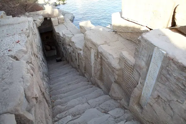 stock image Nilometer at Elephantine Island on the Nile at Aswan, Upper Egypt. The archaeological digs on the island became a World Heritage Site in 1979