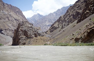 Landscape along the Bartang River in the Gorno-Badakhshan in Tajikistan. The Badakhshan is an autonomous region in eastern Tajikistan, in the Pamir Mountains clipart