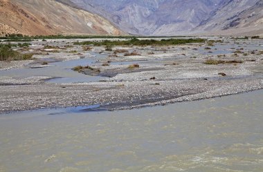Tacikistan 'daki Gorno-Badakhshan' daki Bartang Vadisi 'nin manzarası. Badakhshan, Tacikistan 'ın doğusunda, Pamir Dağları' nda özerk bir bölgedir.