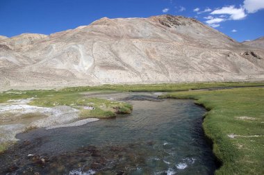 Tacikistan 'daki Gorno-Badakhshan' daki Bartang Vadisi boyunca dağlar ve nehir. Badakhshan, Tacikistan 'ın doğusunda, Pamir Dağları' nda özerk bir bölgedir.