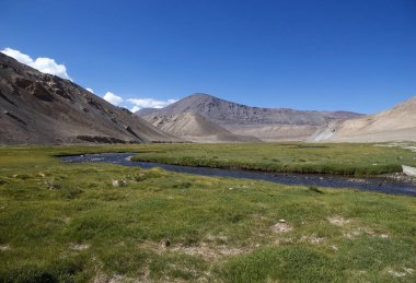 Tacikistan 'daki Gorno-Badakhshan' daki Bartang Vadisi boyunca dağlar ve nehir. Badakhshan, Tacikistan 'ın doğusunda, Pamir Dağları' nda özerk bir bölgedir.