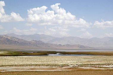 Tacikistan 'daki Gorno-Badakhshan Pamir Dağları' ndaki Rangkul Gölü. Badakhshan, Tacikistan 'ın doğusunda, Pamir Dağları' nda özerk bir bölgedir.