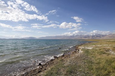 Karakul Lake in the Pamir Mountains in Tajikistan. The lake lies at an elevation of 3960 m above mean sea level clipart