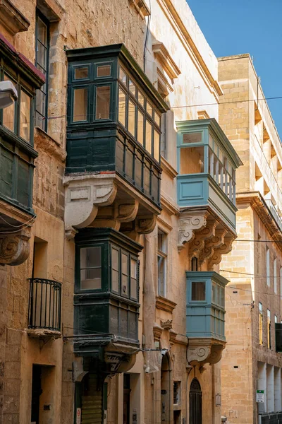 Valletta Malta Tipik Bina Balkonları — Stok fotoğraf