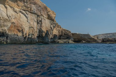 Malta, Gozo Blue Grotta Adası, bir kaya duvarı manzarası