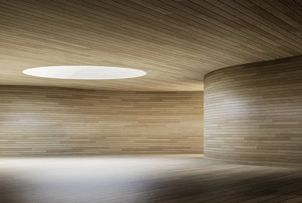 Espacio Interior Contemporáneo Moderno Abstracto Con Pared Madera Curva Del — Foto de Stock
