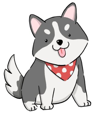 Arka planda kırpma yolu ile izole edilmiş kırmızı eşarplı şirin bir bebek Sibirya köpeğinin el çizimi tasarımı.