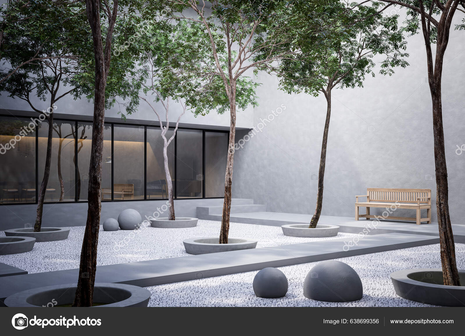 Minimal Loft Style White Stone Garden House Room Background Render