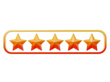 Five star with border customer feedback rating concept glossy gradient color with yellow and red on white background 3d render illustration with clipping path
