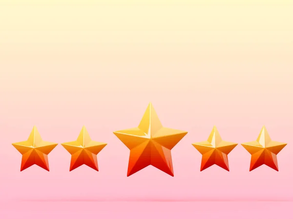 Five star customer feedback rating concept glossy gradient color with yellow and red floating on pastel background 3d rendering with clipping path