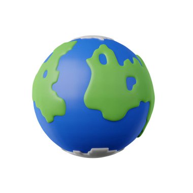 Planet earth cute cartoon style there are the green land and the blue ocean isolated on white background with clipping path 3d render